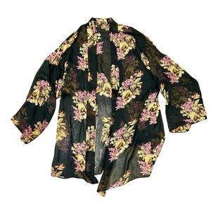 Harari 100% Silk Kimono Jacket & Matching Scarf Set – Black Floral Print